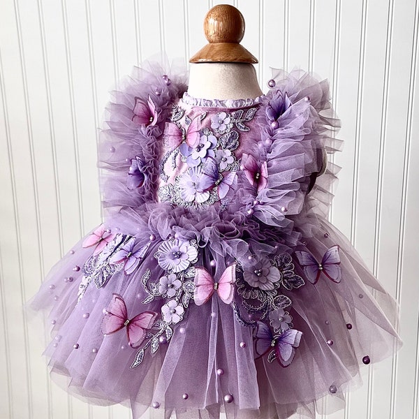 Lavender Butterfly and Flower Dress, Hadley Dress in Lavender, Purple Dress, Lilac Dress, First Birthday Dress, Flower Dress, Violet Dress