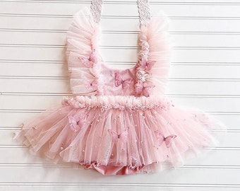Pink Butterfly Romper,  Blush Romper, Baby Romper, First Birthday Dress, Butterfly Birthday