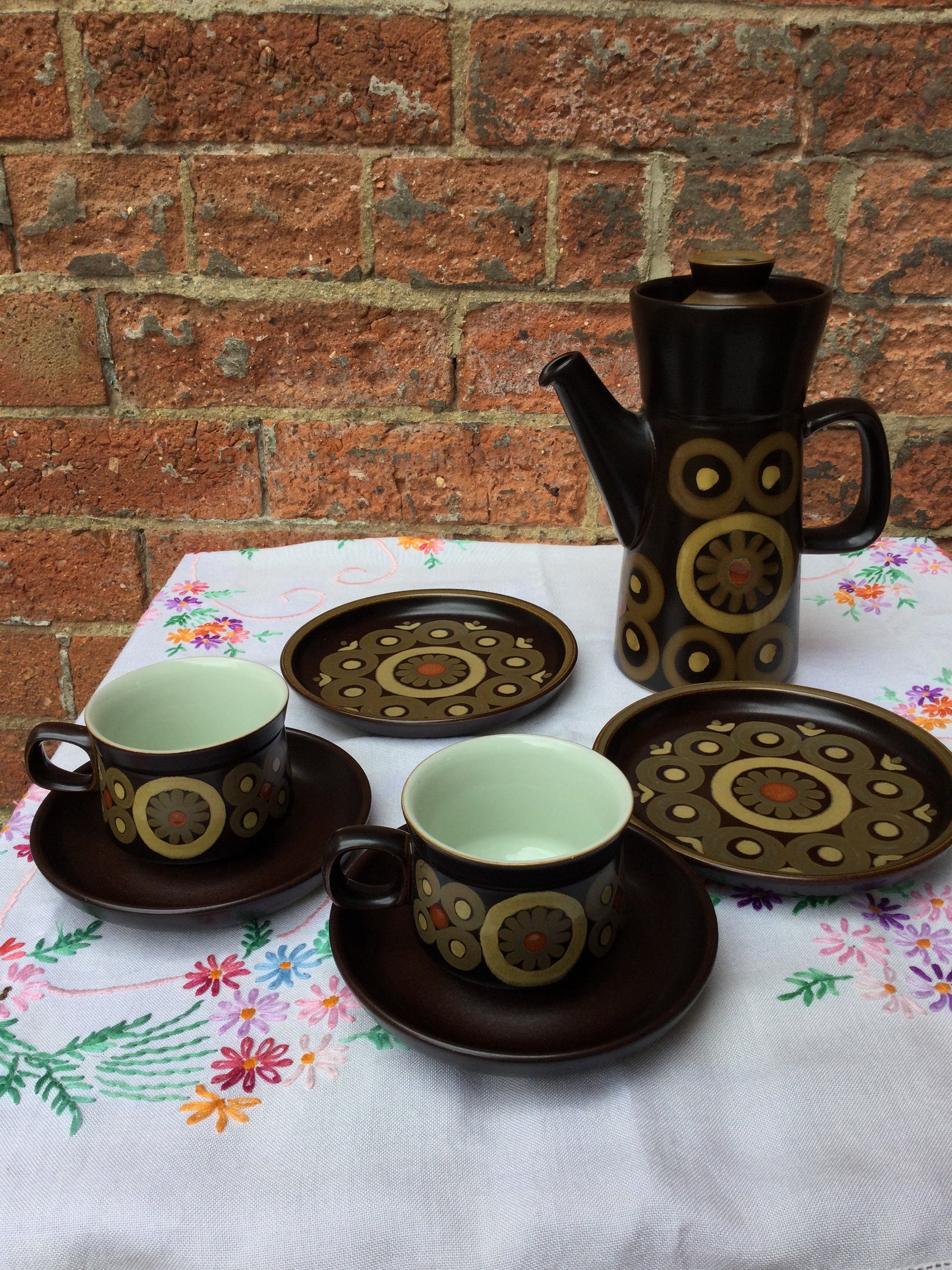 Denby Arabesque Coffee Pot, 2x Cups, Saucers, Plates - Etsy UK