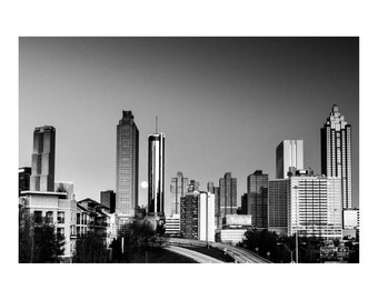 Atlanta Skyline Photography Black and White Photo Print Downtown ATL Jackson St Bridge View City Urban Home Office Wall Art Decor