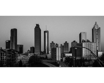 Acrylic Atlanta Art Photography, Black and White Skyline, Downtown Jackson St Bridge View Urban Cityscape Ready to Hang