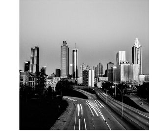 Atlanta Art Photography Print, Black and White Skyline View from Jackson Street Bridge, Downtown Office Home Decor ATL