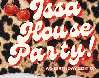 Animated Cheetah Cherry Birthday Invitation: Girls Night Party Invite (Digital Download)