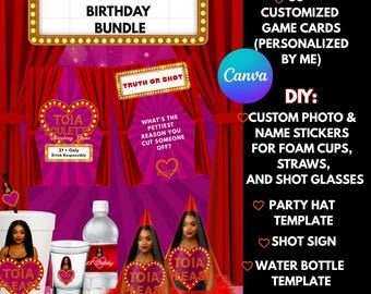 Custom Birthday Party Bundle: Drinking Game, Animated Invite, DIY Decor (Digital Downloads, Canva Template)