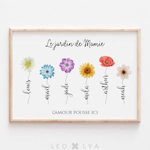 Personalized poster &quot;Grandma&#39;s Garden&quot; - Digital file - Grandmother gift with grandchildren&#39;s first names - Family wall decoration