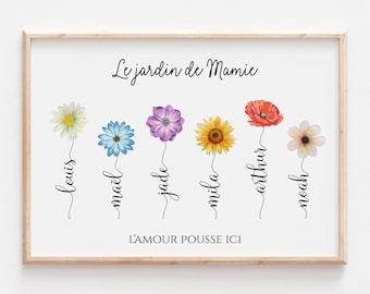 Personalized poster "Grandma's Garden" - Digital file - Grandmother gift with grandchildren's first names - Family wall decoration