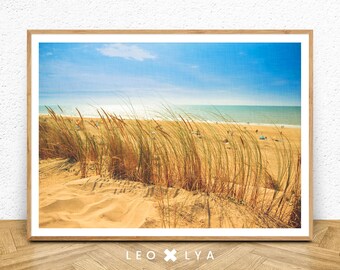 Mer Ciel Herbe Bleu Art Impression Image Poster Metallique Plage 30x20 cm