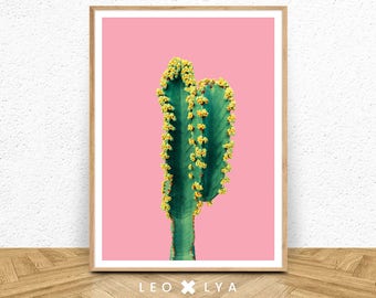 Green Cactus Print, Pink Cactus Print, Modern Minimalist Print, Cactus Wall Art, Large Poster, Printable Download, Southwestern Decor