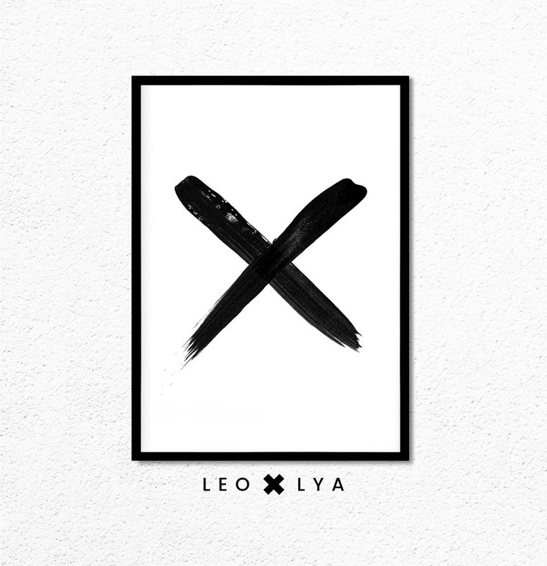 Set of 2 Black and White X O Wall Art Brush Stroke Print Etsy