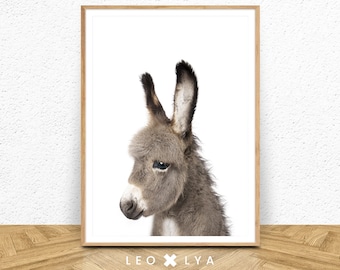 Donkey Print, Nursery Animal Wall Art, Baby Shower Gift, Kids Room Poster, Printable Digital Download, Cute Baby Nursery Donkey Wall Art