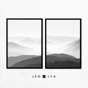 Mountain Print Set, Modern Art Print, Landscape Print, Minimalist Art, Nature Photography, Printable Art, Black and White Photography