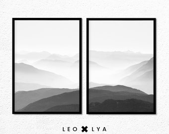 Mountain Print Set, Modern Art Print, Landscape Print, Minimalist Art, Nature Photography, Printable Art, Black and White Photography
