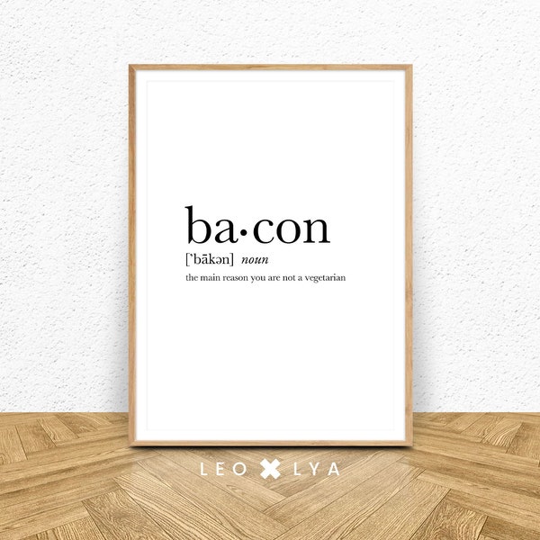 bacon definition, bacon print, decor, dictionary art, minimalist poster, funny definition print, wedding gift, office decor