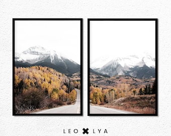 Mountain Landscape Prints, Set of 2 Printable Wall Art, Poster Print Set, Traveller Decor, Forest Landscape Print Set, Autumn Wall Art