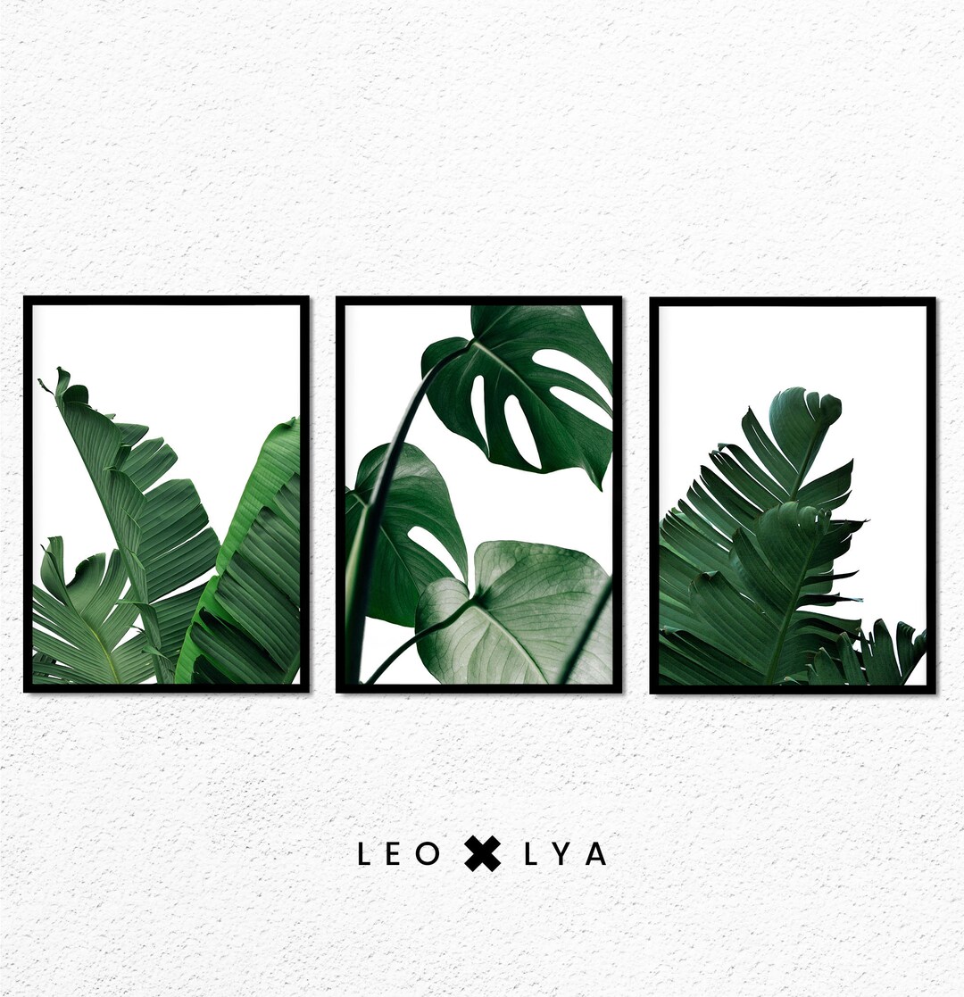 Set of 3 Prints, Tropical Leaves Set, Monstera Print Set, Tropical Wall ...