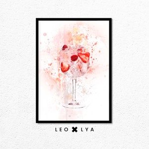 Watercolor Pink Gin Glass, Watercolour Alcohol Print, Picture Wall Print, Watercolor Fine Art, Pink Gin Glass Watercolor, Drinks Print