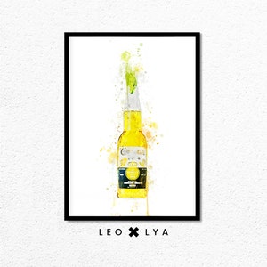 Beer Watercolor Print, Mexican Beer Print, Kitchen Beer Wall Decor, Picture Wall, Fine Art, Yellow Watercolor Print, Alcohol Print