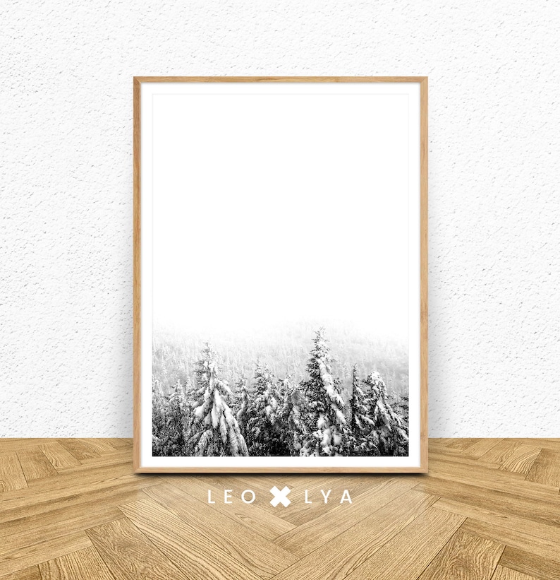 Set of 3 Prints, Winter Snowy Trees Poster, Black White Winter Forest ...