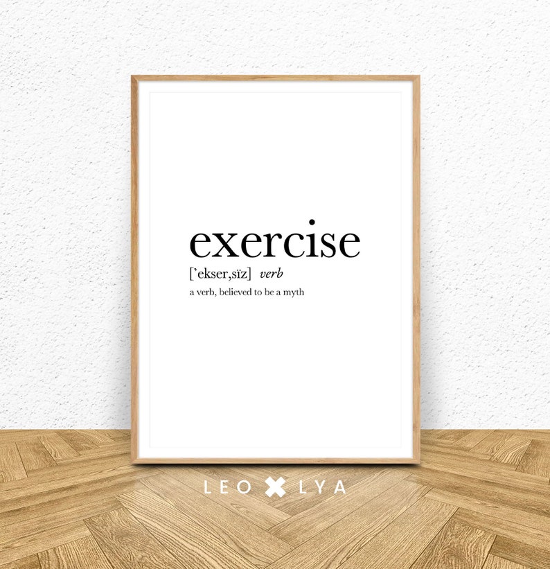 Exercise Definition Exercise Print Decor Dictionary Art Etsy