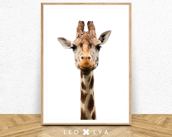 Giraffe Print, Nursery Animal Art, Nursery Safari Decor, Printable Kids Room Poster, Modern Minimalist, Instant Download, Giraffe Photo