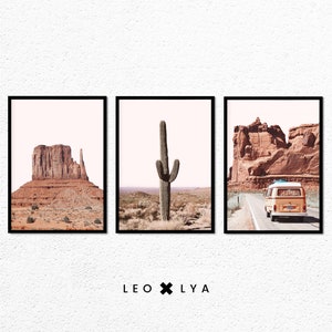 3 Arizona Wüstenlandschaft Poster, Kaktus Poster, Boho Dekor, Vanlife Poster, Reiseposter, druckbare Wandkunst