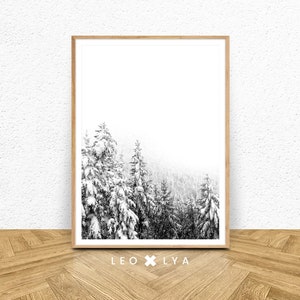 Set of 3 Prints, Winter Snowy Trees Poster, Black White Winter Forest ...