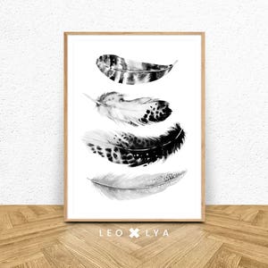 Feather Print, Bohemian Wall Art, Black Feather, Modern Minimal, Feather Wall Decor, Printable Art, Black And White Feather, Wall Prints