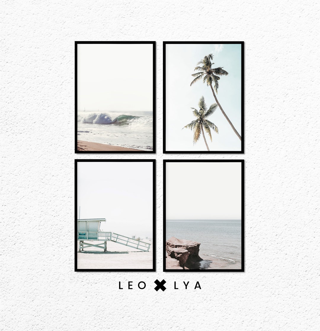 Set of 4 Prints, Palm and Beach Wall Art, Beach Prints, Palm Trees