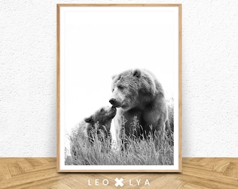 Bear Print, Kids Room Wall Decor, Black And White Bear Print, Printable Wall Art, Woodlands Animals Art, Forest Animal Print, Animals Print