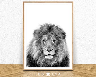 Black and White Lion Print, Lion Wall Art, Large Poster Safari, Nursery Prints, Safari Nursery, Lion Art, Digital Download, Lion Print