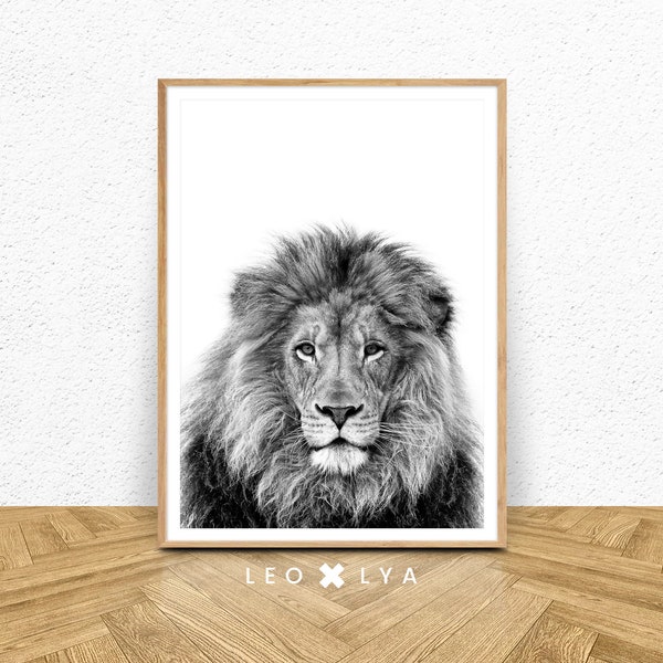 Black and White Lion Print, Lion Wall Art, Large Poster Safari, Nursery Prints, Safari Nursery, Lion Art, Digital Download, Lion Print