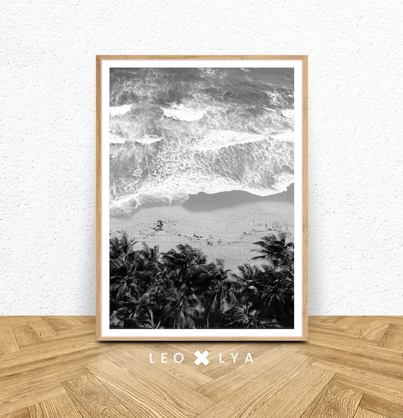 Poster plage, vagues de l'océan, grand poster, poster monochrome, tableau océan, impression côtière, photographie de plage, photo plage