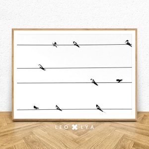 Bird Print, Bird Wall Art, Birds Printable Art, Minimal Wall Art, Black And White Poster, Scandinavian Print, Nordic Print, Birds on Wire
