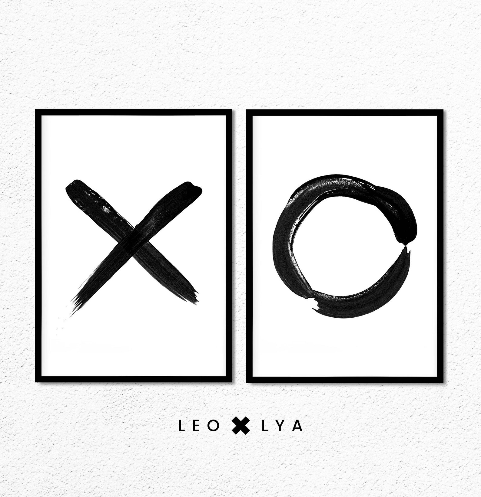 Set of 2 Black and White X O Wall Art Brush Stroke Print Etsy