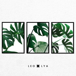 Set of 3 Prints, Monstera Print Set, Tropical Leaves Set, Tropical Wall Art Decor, Leaf Printable Art, Plant Photography, Green Leaves