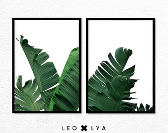 Tropical Decor Plant, Print Set of 2 Two, Botanical, Tropical Wall Art Decor, Printable Art, Sage Green, Plant Photography, Green Leaves