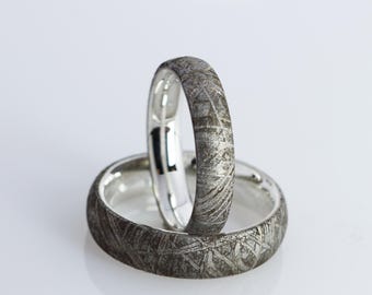 Meteorite and silver partner rings
