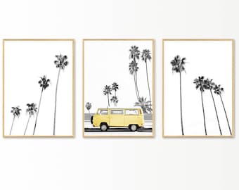 Palm Print, Beach Decor, VW Bus art, Set of 3 Prints, Digital Download, Beach Print, VW Bus Decor, Retro Van, Palm Wall Art, Retro Van Print