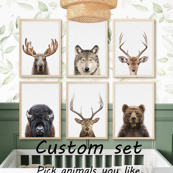 Nursery Animal Wall Art, Make Personal a Set, Custom Set of 6 Prints, Woodland Printable, Kids Room Decor, Nursery Decor DIGITAL