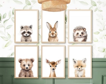 Impressions d'animaux des bois, décoration aquarelle pour chambre d'enfant (téléchargement numérique)