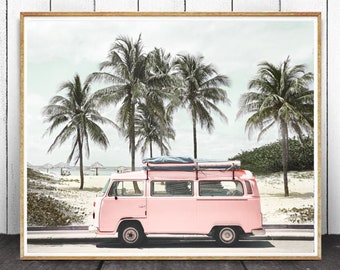 VW Bus Strand Print, Retro Van Palme Foto (digitaler Download)