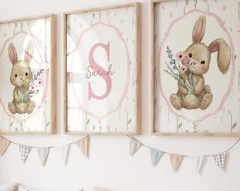 Impressions personnalisées de chambre de bébé de lapin, décoration de chambre de bébé fille (téléchargement numérique)