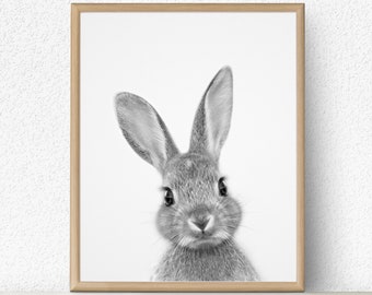 Rabbit Nursery Print, Black and White Animal Poster (Digital Download)