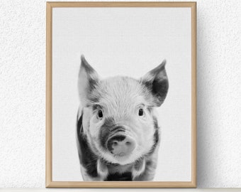 Lámina infantil con diseño de cerdito, arte mural de animales de granja (descarga digital)