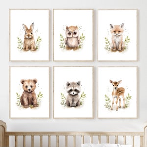 Woodland Animal Prints, Nursery Printable Wall Art, Forest Animal Nursery Decor, Watercolour  Bear Rabbit Raccoon  Print, DIGITAL DOWNLOAD