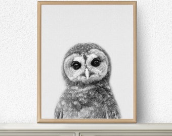 Owl Print, Woodlands Nursery, Woodlands Owl, Owl WallArt, Modern Minimal, Black and White Animal, Printable Owl, Kids Room Decor, Nursery