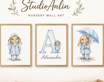 Impressions personnalisées de chambre d'enfant de lapin, décoration de chambre de bébé garçon (téléchargement numérique)