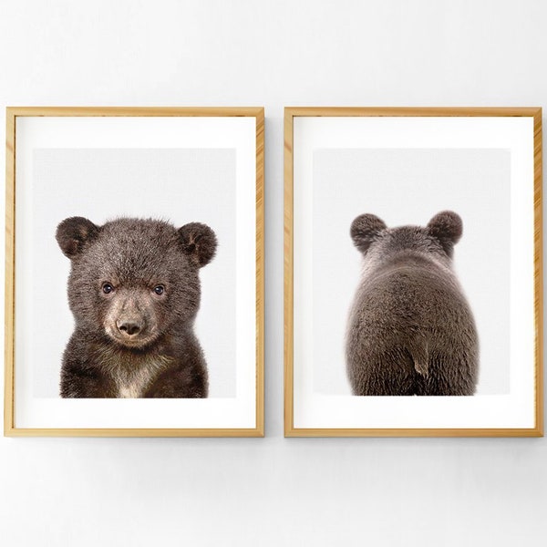 Baby Bear, Baby Animal Prints, Nursery Animal Print, Printable Kids Room, Woodland Nursery Decor, Set of 2 Print, Digital Download, Bear Cub