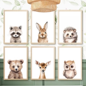 Woodland Animal Prints, Nursery Printable Wall Art, Forest Animal Nursery Decor, Watercolour Bear Rabbit Raccoon Print, DIGITAL DOWNLOAD