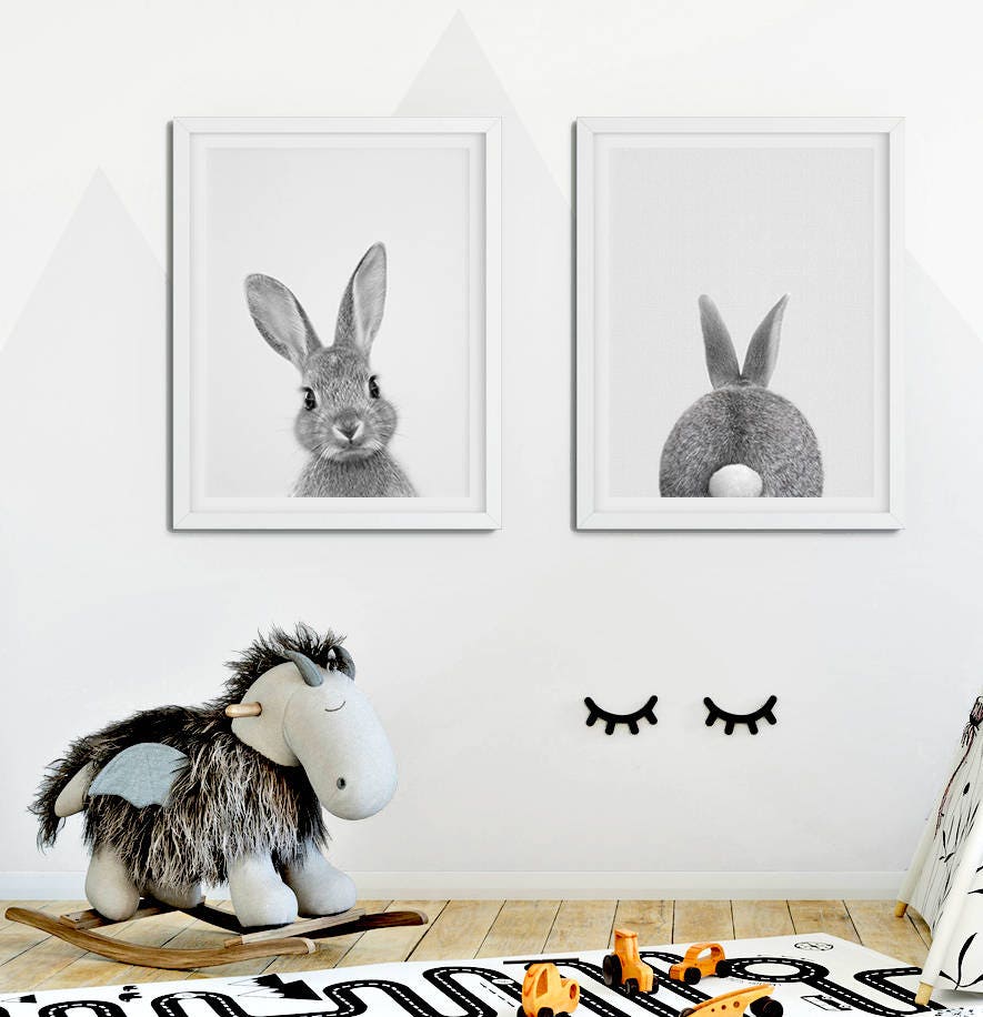 Woodland Nursery Wall Art Decor Bunny Rabbit Poster Nursery Etsy